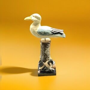 Wooden Seagull and Anchor Carving - Nautical Figurine - 7.75" Tall Coastal Decor